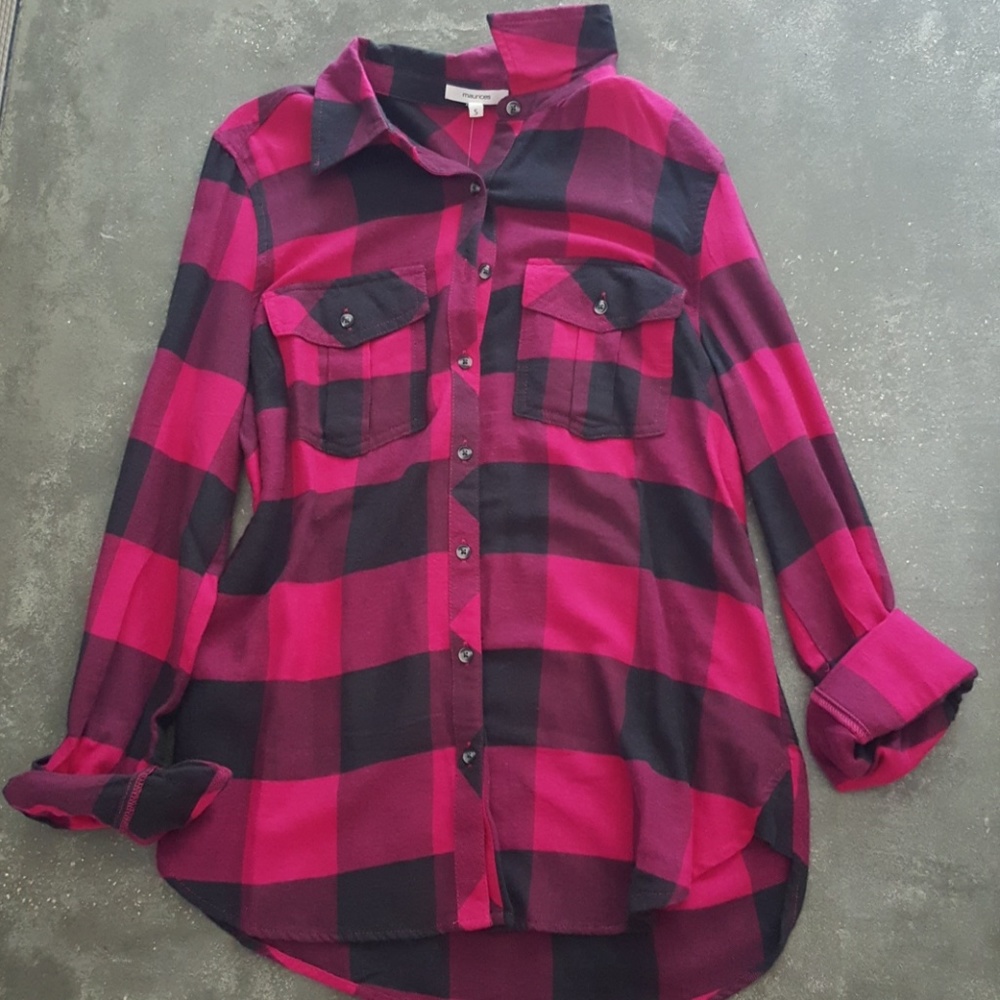 Pink and black plaid shirt
